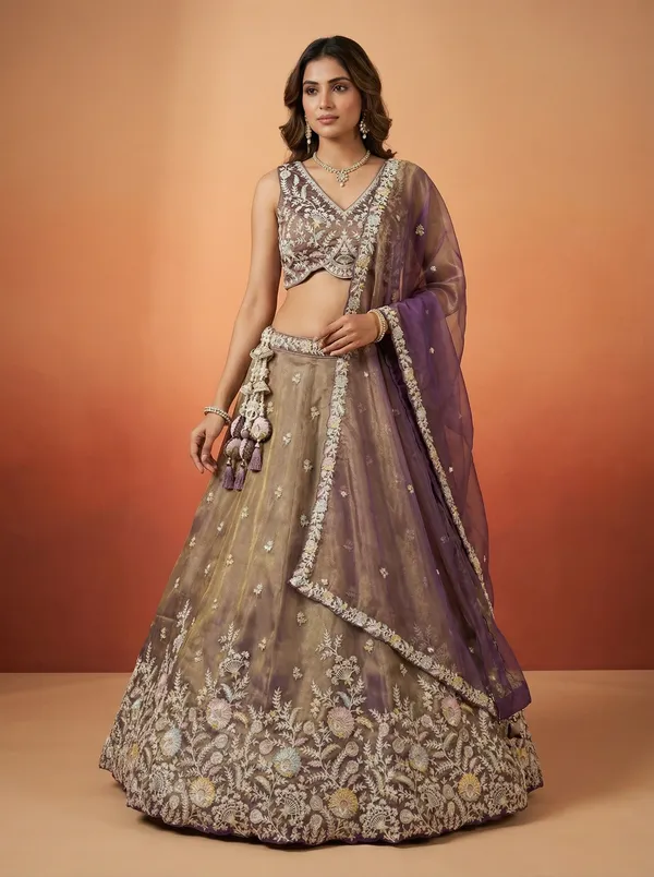 Taupe_And_Purple_Net_Embroidered_Lehenga_Choli_Set_for_Women