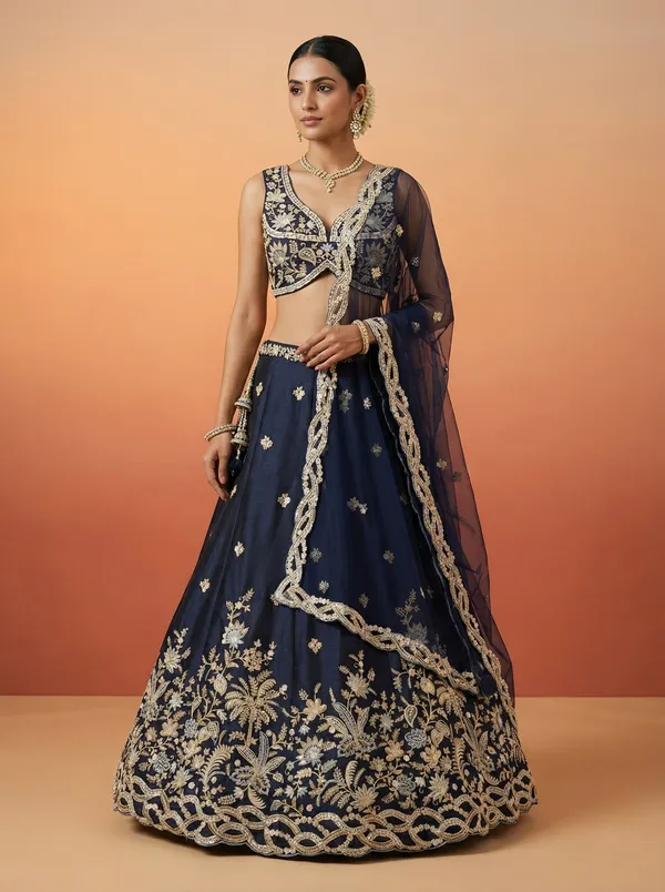 Navy_Embroidered_Flared_Lehenga_Choli_Set_for_Women