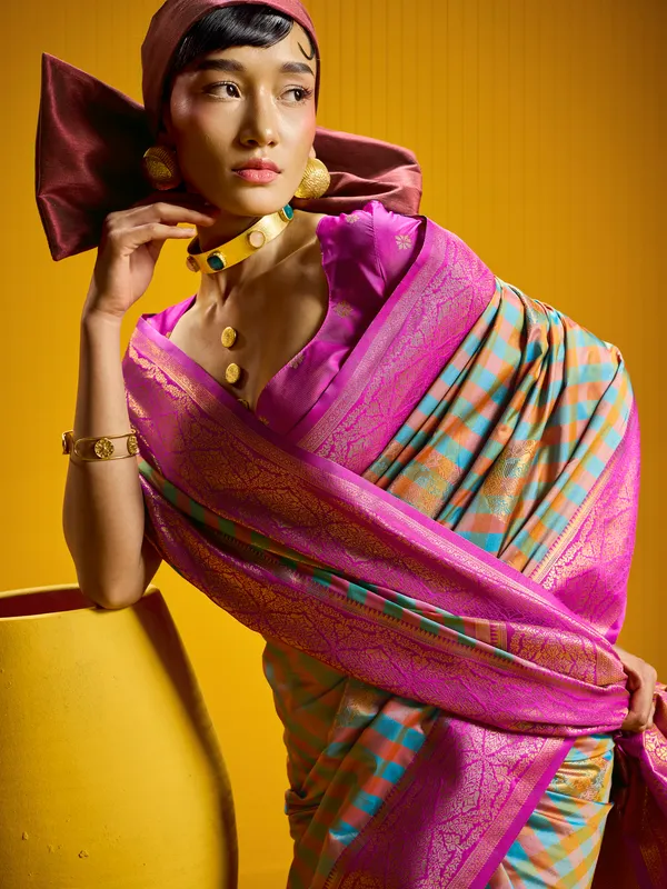 Multicolor_Checked_Saree_for_Women