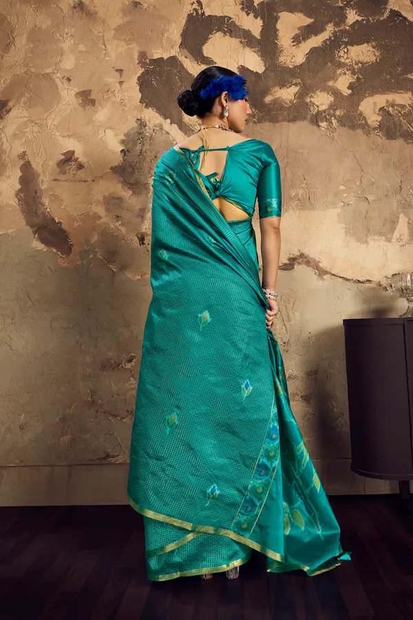 Teal_Woven_Saree_And_Blouse_Set_for_Women