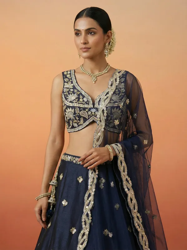 Navy_Embroidered_Flared_Lehenga_Choli_Set_for_Women