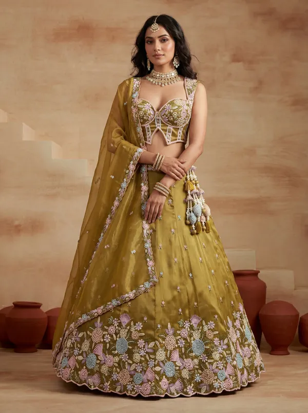 Olive_Embroidered_Lehenga_Choli_Set_for_Women