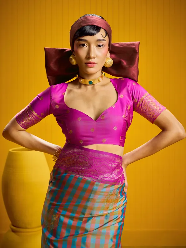 Multicolor_Checked_Saree_for_Women