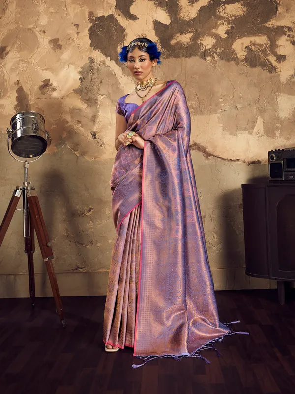 Purple_Patterned_Saree_Set_for_Women