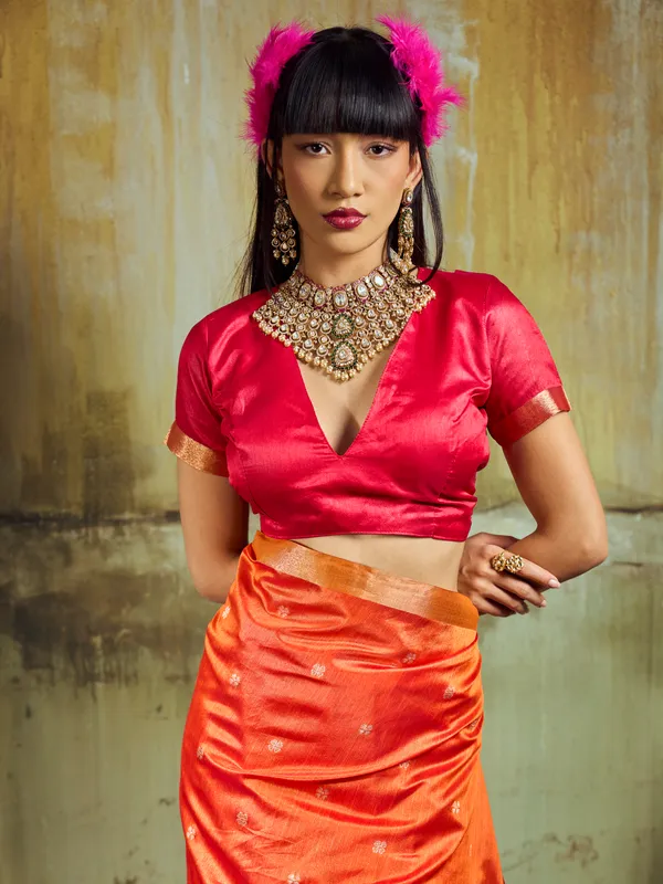 Orange_Satin_Finish_Saree_Set_for_Women