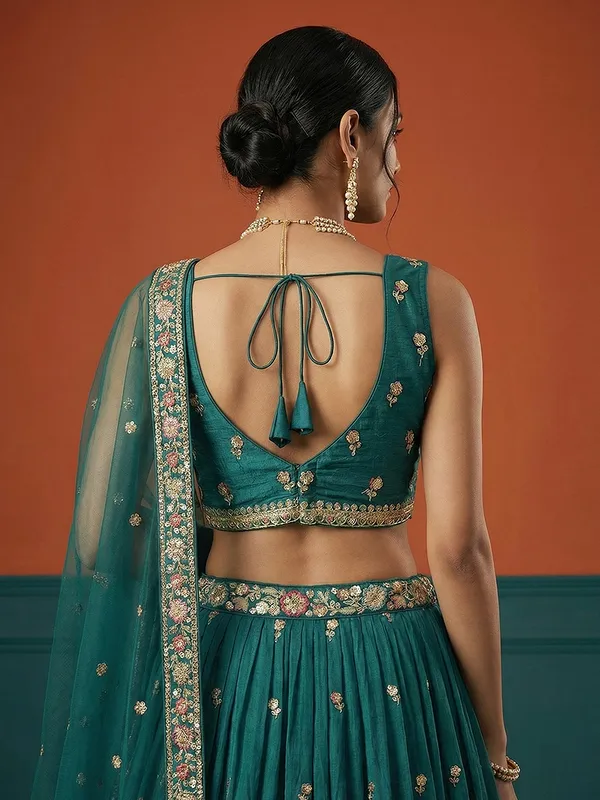 Teal_Embroidered_Flared_Lehenga_Choli_for_Women
