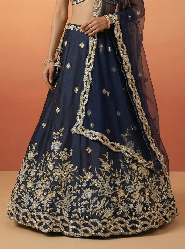 Navy_Embroidered_Flared_Lehenga_Choli_Set_for_Women