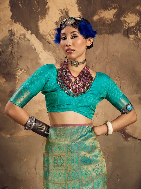Teal_Green_Woven_Saree_for_Women