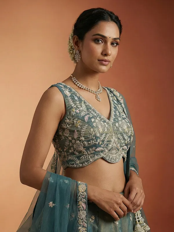Teal_Embroidered_Flared_Lehenga_Choli_for_Women