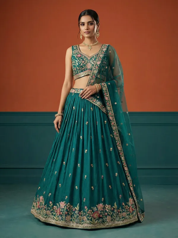 Teal_Embroidered_Lehenga_Choli_Set_for_Women