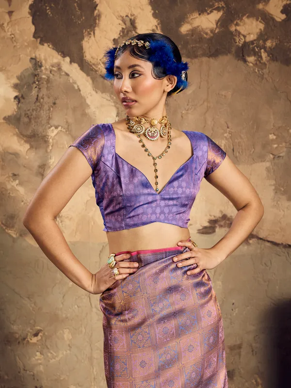 Purple_Patterned_Saree_Set_for_Women