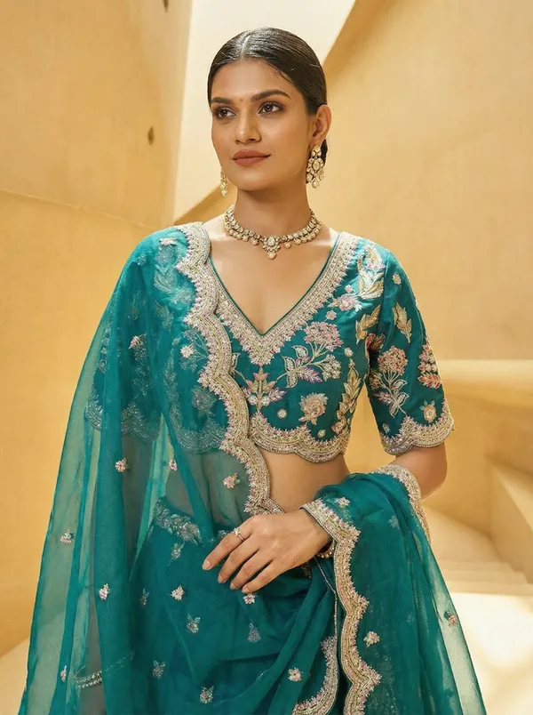 Teal_Embroidered_Lehenga_Choli_for_Women