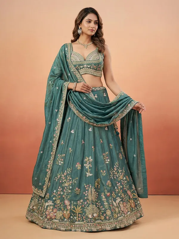 Teal_Embroidered_Lehenga_Choli_Set_for_Women