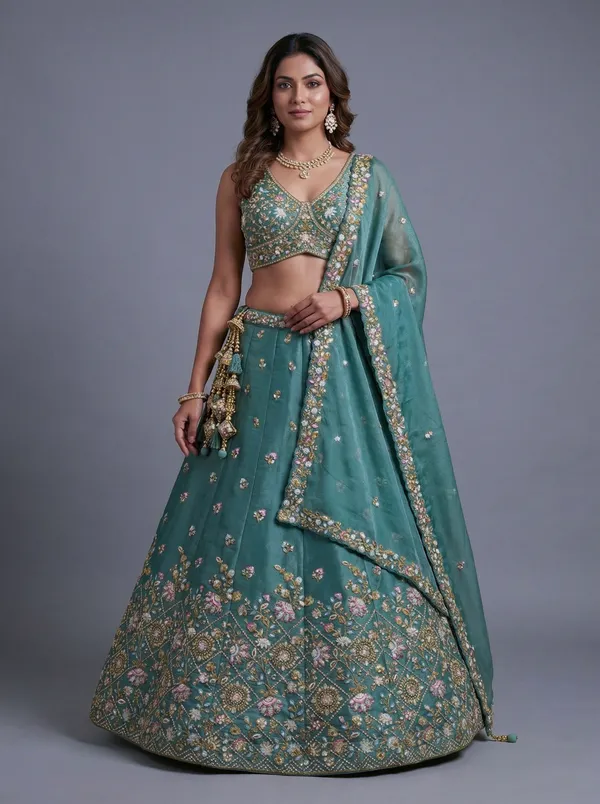 Teal_Embroidered_Lehenga_Choli_Set_for_Women