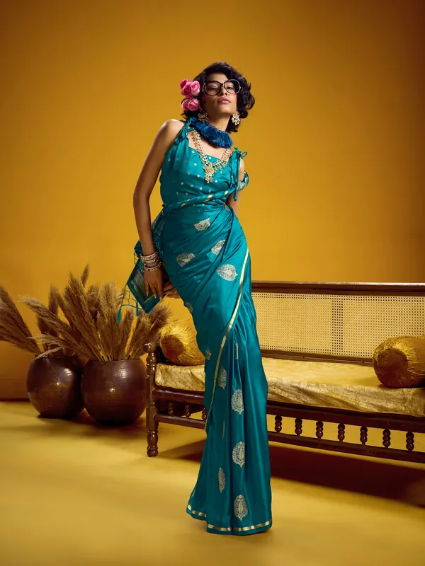 Teal_Embellished_Saree_For_Women