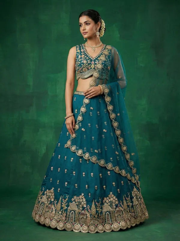Teal_Embroidered_Lehenga_Choli_Set_for_Women
