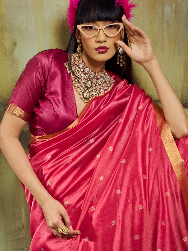 Pink_Woven_Saree_With_Blouse_for_Women