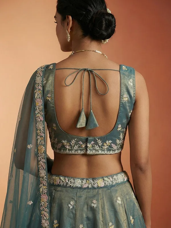 Teal_Embroidered_Flared_Lehenga_Choli_for_Women