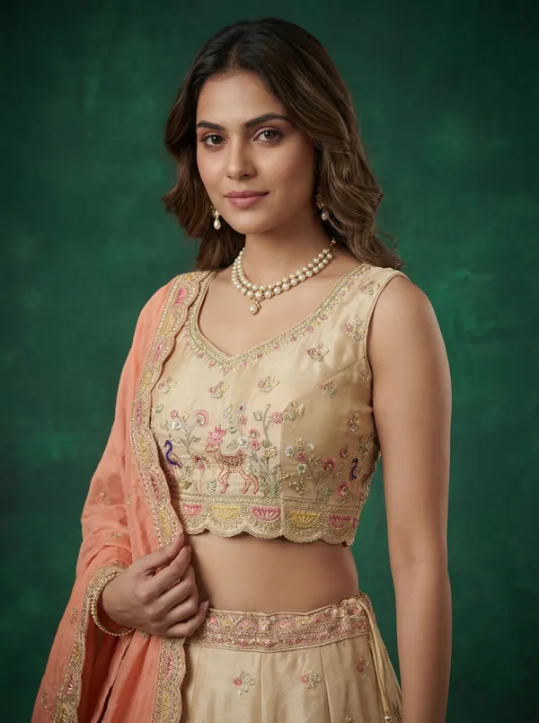 Peach_Embroidered_Lehenga_Choli_Set_for_Women