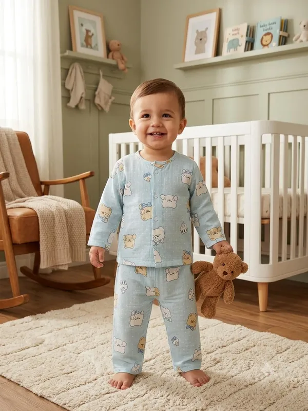 Light_Blue_Muslin_Relaxed_Fit_Teddy_Print_Night_Suit_For_Babies