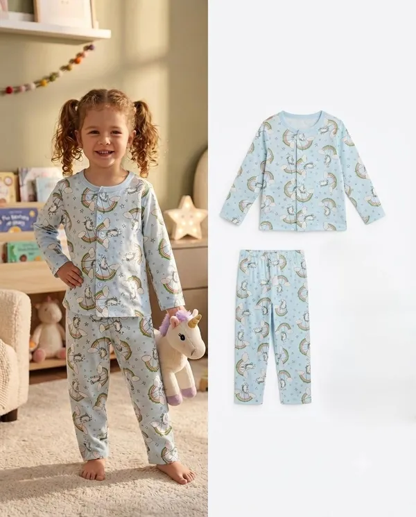 Light_Blue_Muslin_Relaxed_Fit_Rainbow_Print_Night_Suit_For_Kids
