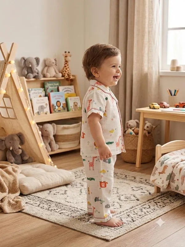 White_Muslin_Relaxed_Fit_Animal_Print_Night_Suit_For_Babies