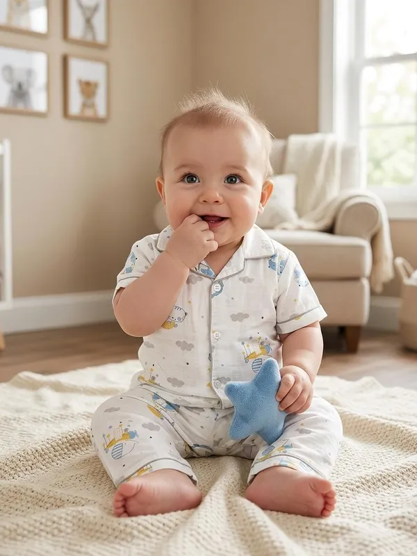 White_Muslin_Relaxed_Fit_Printed_Button_Up_Night_Suit_For_Babies