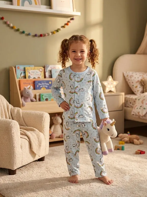 Light_Blue_Muslin_Relaxed_Fit_Rainbow_Print_Night_Suit_For_Kids