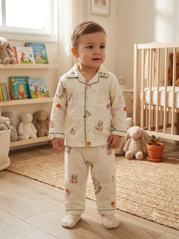 Cream_Muslin_Relaxed_Fit_Bunny_Floral_Print_Night_Suit_For_Babies