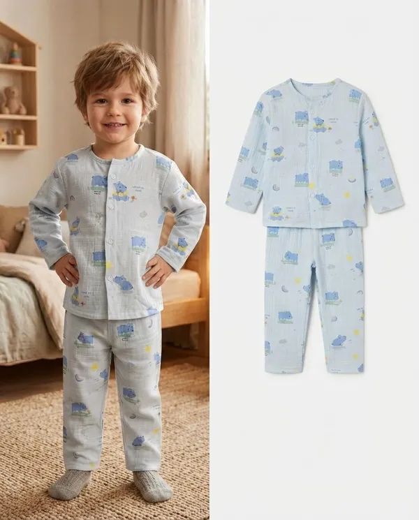 Light_Blue_Muslin_Relaxed_Fit_Cartoon_Print_Night_Suit_For_Kids