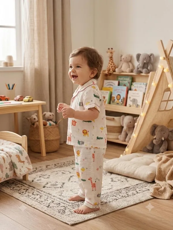 White_Muslin_Relaxed_Fit_Animal_Print_Night_Suit_For_Babies
