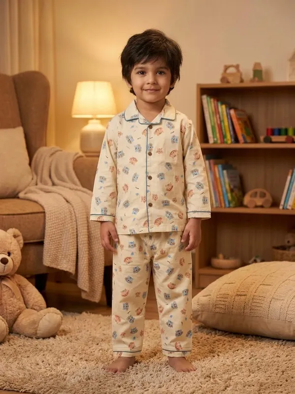 Cream_Cotton_Twill_Relaxed_Animal_Print_Night_Suit_For_Kids