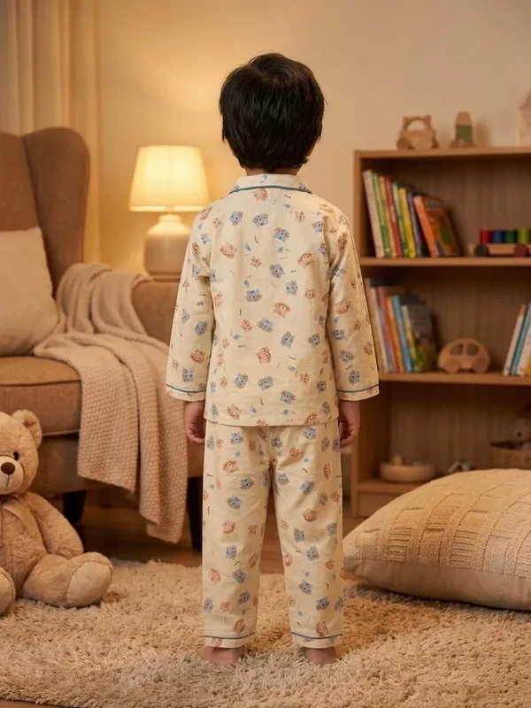 Cream_Cotton_Twill_Relaxed_Animal_Print_Night_Suit_For_Kids