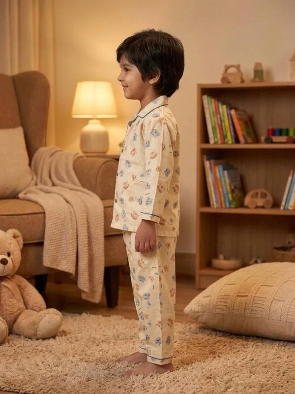 Cream_Cotton_Twill_Relaxed_Animal_Print_Night_Suit_For_Kids