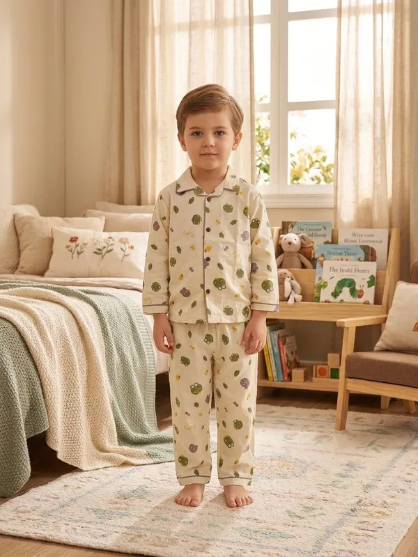 Cream_Cotton_Twill_Relaxed_Fit_Animal_Print_Night_Suit_For_Kids