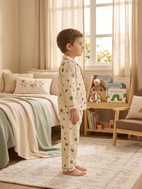 Cream_Cotton_Twill_Relaxed_Fit_Animal_Print_Night_Suit_For_Kids