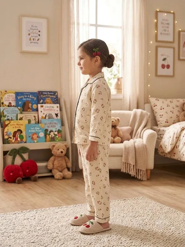 Cream_Cotton_Twill_Relaxed_Fit_Cherry_Print_Night_Suit_For_Kids