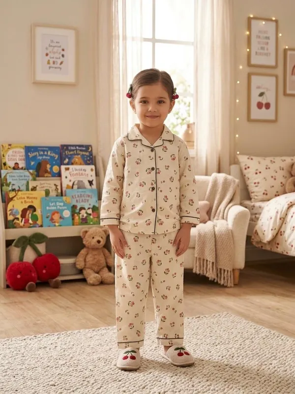 Cream_Cotton_Twill_Relaxed_Fit_Cherry_Print_Night_Suit_For_Kids
