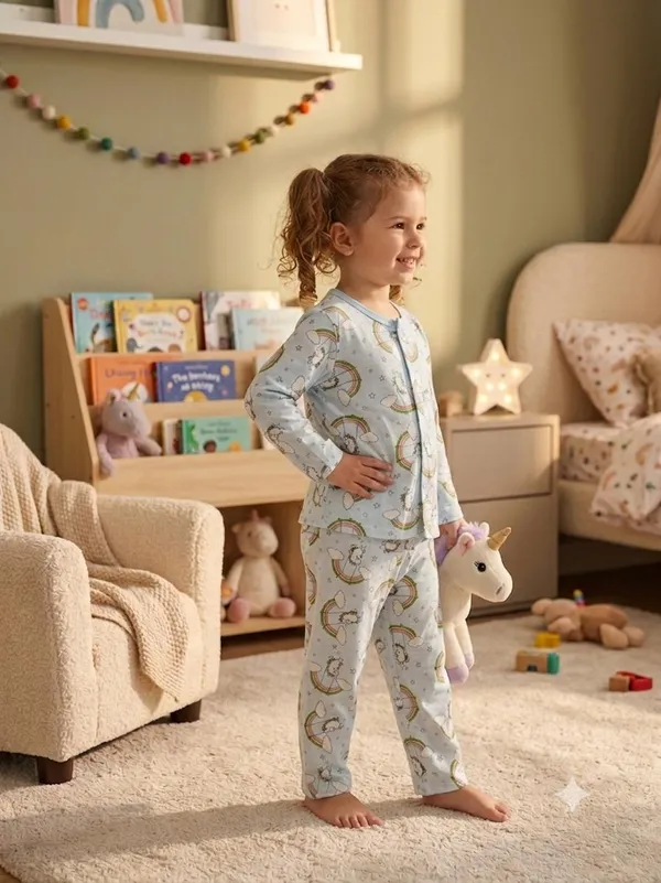 Light_Blue_Muslin_Relaxed_Fit_Rainbow_Print_Night_Suit_For_Kids