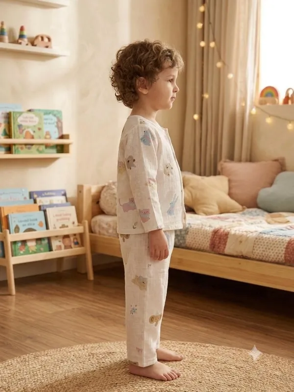 White_Muslin_Relaxed_Fit_Animal_Print_Night_Suit_For_Kids