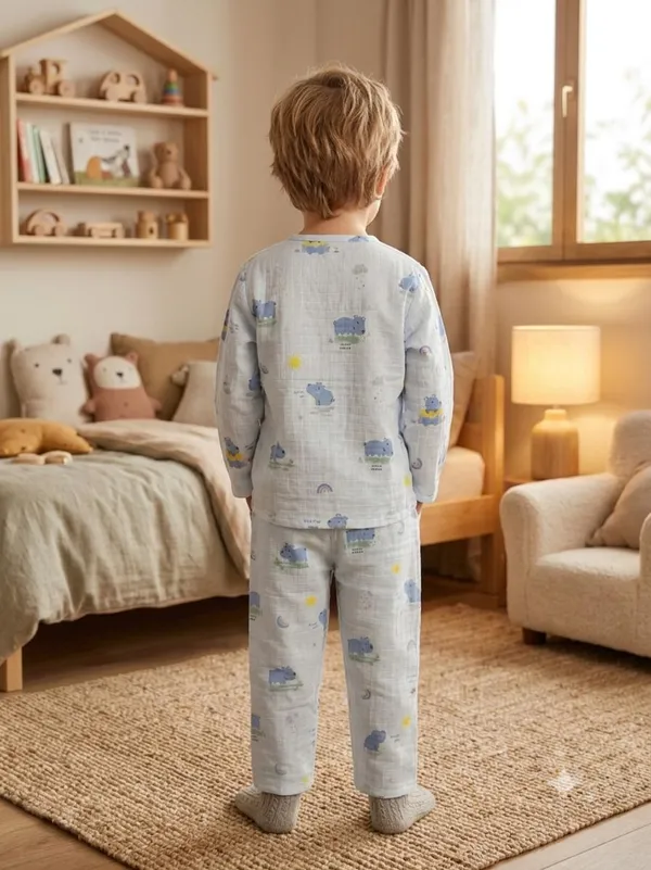Light_Blue_Muslin_Relaxed_Fit_Cartoon_Print_Night_Suit_For_Kids