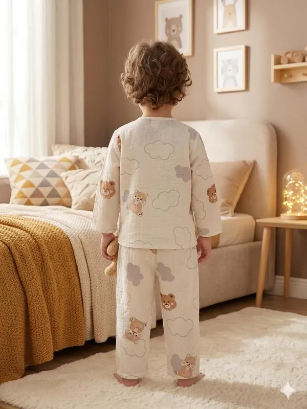 Cream_Muslin_Relaxed_Fit_Teddy_Cloud_Print_Night_Suit_For_Kids