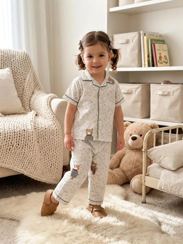 Cream_Muslin_Relaxed_Fit_Floral_Print_Night_Suit_For_Kids