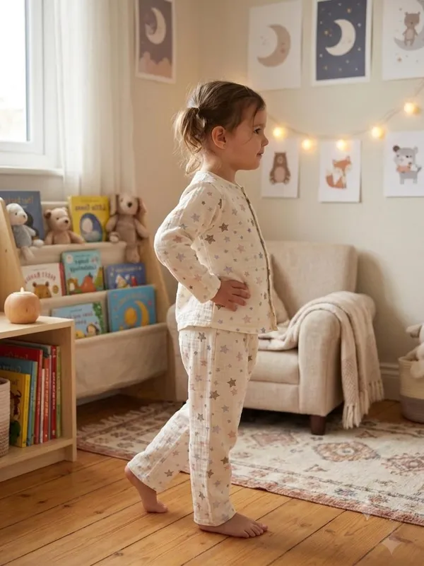 Cream_Muslin_Relaxed_Fit_Star_Print_Night_Suit_For_Kids