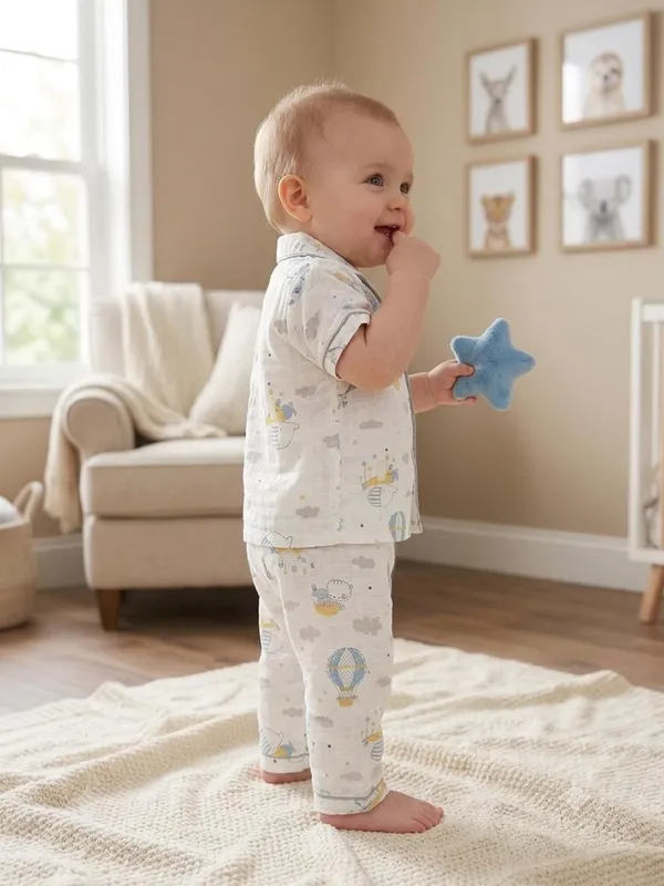 White_Muslin_Relaxed_Fit_Printed_Button_Up_Night_Suit_For_Babies