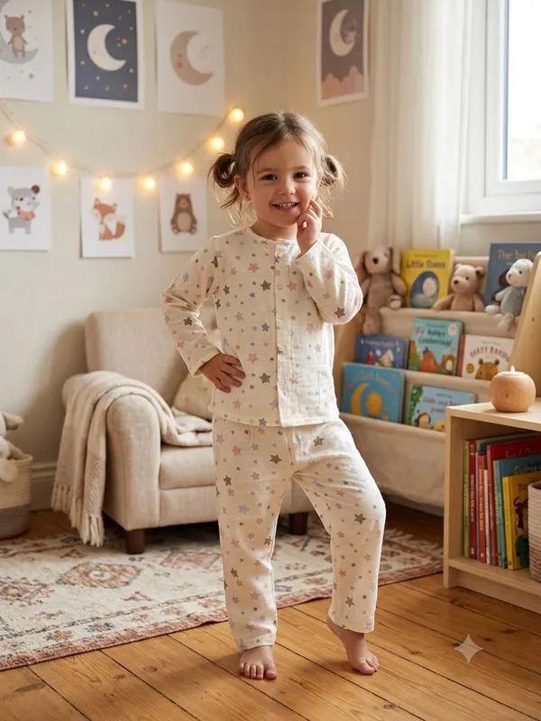 Cream_Muslin_Relaxed_Fit_Star_Print_Night_Suit_For_Kids