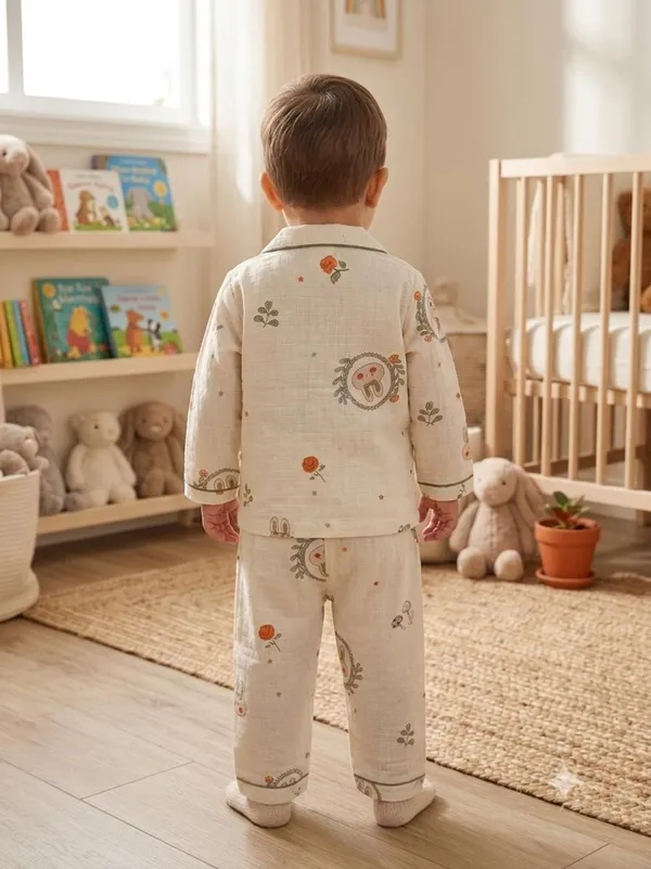 Cream_Muslin_Relaxed_Fit_Bunny_Floral_Print_Night_Suit_For_Babies