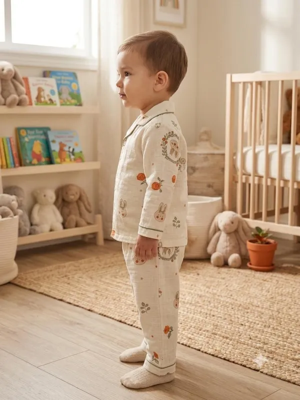 Cream_Muslin_Relaxed_Fit_Bunny_Floral_Print_Night_Suit_For_Babies