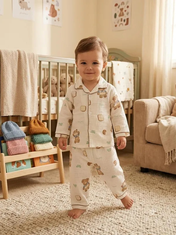 Cream_Muslin_Relaxed_Fit_Teddy_Floral_Print_Night_Suit_For_Babies