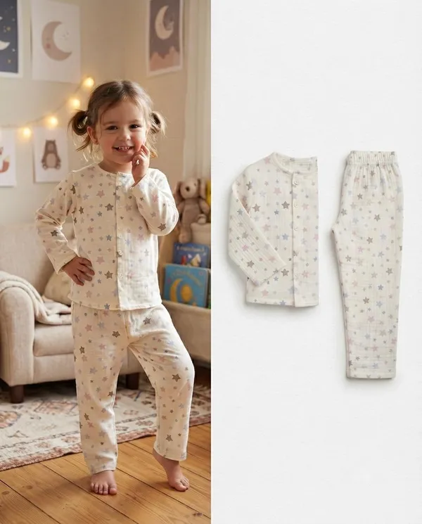 Cream_Muslin_Relaxed_Fit_Star_Print_Night_Suit_For_Kids